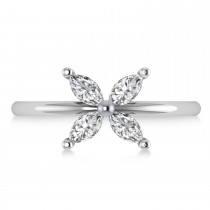 Diamond Marquise Flower Ring 14k White Gold (0.60 ctw)