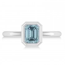 Emerald-Cut Bezel-Set Aquamarine Solitaire Ring 14k White Gold (1.00 ctw)