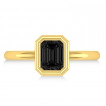 Emerald-Cut Bezel-Set Black Diamond Solitaire Ring 14k Yellow Gold (1.00 ctw)