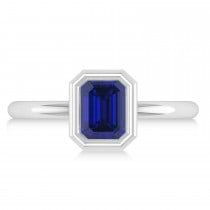 Emerald-Cut Bezel-Set Blue Sapphire Solitaire Ring 14k White Gold (1.00 ctw)
