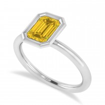 Emerald-Cut Bezel-Set Yellow Sapphire Solitaire Ring 14k White Gold (1.00 ctw)