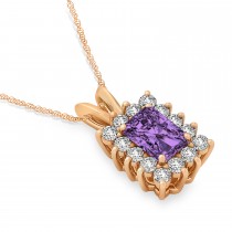 Emerald Shape Amethyst & Diamond Pendant Necklace 14k Rose Gold (2.75ct)