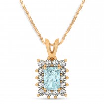 Emerald Shape Aquamarine & Diamond Pendant Necklace 14k Rose Gold (2.50ct)