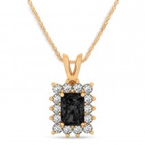 Emerald Shape Black Diamond & Diamond Pendant Necklace 14k Rose Gold (3.00ct)