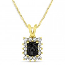 Emerald Shape Black Diamond & Diamond Pendant Necklace 14k Yellow Gold (3.00ct)
