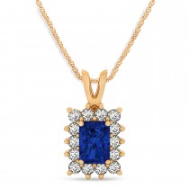 Emerald Shape Blue Sapphire & Diamond Pendant Necklace 14k Rose Gold (2.80ct)