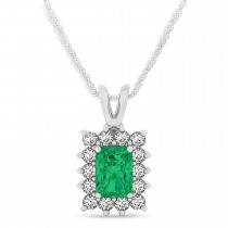Emerald Shape Emerald & Diamond Pendant Necklace 14k White Gold (2.81ct)