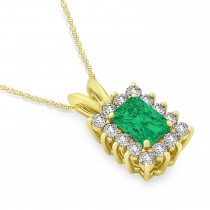 Emerald Shape Emerald & Diamond Pendant Necklace 14k Yellow Gold (2.81ct)