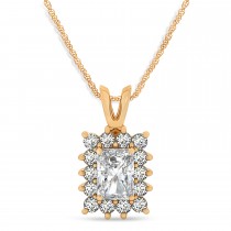 Emerald Shape Moissanite & Diamond Pendant Necklace 14k Rose Gold (3.00ct)