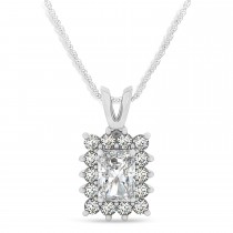 Emerald Shape Moissanite & Diamond Pendant Necklace 14k White Gold (3.00ct)