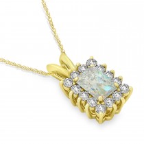 Emerald Shape Opal & Diamond Pendant Necklace 14k Yellow Gold (3.00ct)