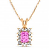 Emerald Shape Pink Sapphire & Diamond Pendant Necklace 14k Rose Gold (2.80ct)