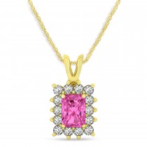 Emerald Shape Pink Topaz & Diamond Pendant Necklace 14k Yellow Gold (3.90ct)