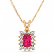 Emerald Shape Ruby & Diamond Pendant Necklace 14k Rose Gold (2.80ct)