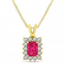 Emerald Shape Ruby & Diamond Pendant Necklace 14k Yellow Gold (2.80ct)