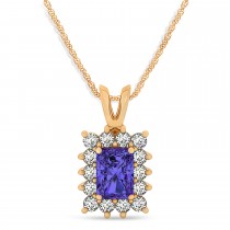 Emerald Shape Tanzanite & Diamond Pendant Necklace 14k Rose Gold (3.00ct)