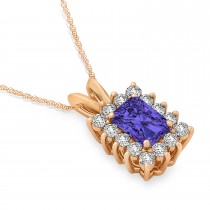 Emerald Shape Tanzanite & Diamond Pendant Necklace 14k Rose Gold (3.00ct)