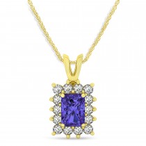 Emerald Shape Tanzanite & Diamond Pendant Necklace 14k Yellow Gold (3.00ct)