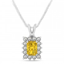 Emerald Shape Yellow Sapphire & Diamond Pendant Necklace 14k White Gold (2.80ct)