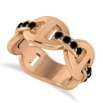 Ladies Black Diamond Novelty Link Ring in 14k Rose Gold (0.48 ctw)