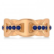 Ladies Blue Sapphire Novelty Link Ring in 14k Rose Gold (0.48 ctw)