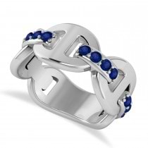 Ladies Blue Sapphire Novelty Link Ring in 14k White Gold (0.48 ctw)