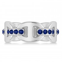 Ladies Blue Sapphire Novelty Link Ring in 14k White Gold (0.48 ctw)
