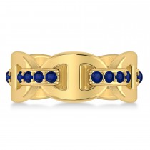 Ladies Blue Sapphire Novelty Link Ring in 14k Yellow Gold (0.48 ctw)
