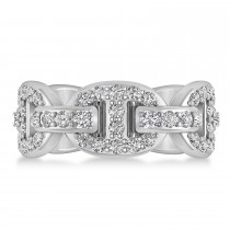 Diamond Accented Ladies Diamond Link Ring 14k White Gold (1.20 ctw)