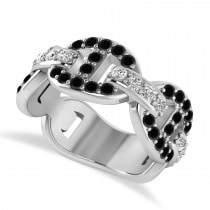 Black & White Diamond Link Ring 14k White Gold (1.20 ctw)
