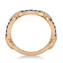 Diamond Accented Ladies Blue Sapphire Link Ring 14k Rose Gold (1.20 ctw)