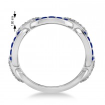 Diamond Accented Ladies Blue Sapphire Link Ring 14k White Gold (1.20 ctw)