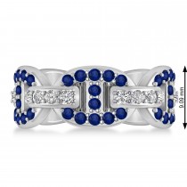 Diamond Accented Ladies Blue Sapphire Link Ring 14k White Gold (1.20 ctw)