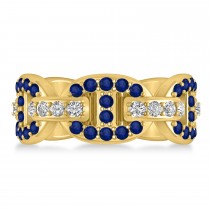 Diamond Accented Ladies Blue Sapphire Link Ring 14k Yellow Gold (1.20 ctw)