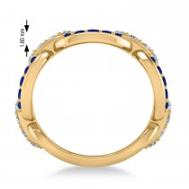 Diamond Accented Ladies Blue Sapphire Link Ring 14k Yellow Gold (1.20 ctw)