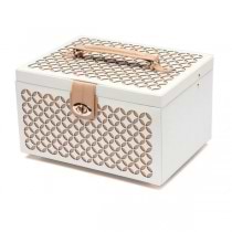 WOLF Chloe Medium Jewelry Box in Cream Pattern Leather