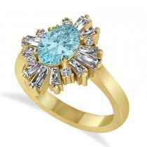 Aquamarine & Diamond Oval Cut Ballerina Engagement Ring 14k Yellow Gold (3.06 ctw)