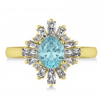 Aquamarine & Diamond Oval Cut Ballerina Engagement Ring 14k Yellow Gold (3.06 ctw)