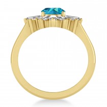 Blue Diamond Oval Cut Ballerina Engagement Ring 18k Yellow Gold (2.51 ctw)