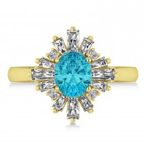 Blue Diamond Oval Cut Ballerina Engagement Ring 18k Yellow Gold (2.51 ctw)