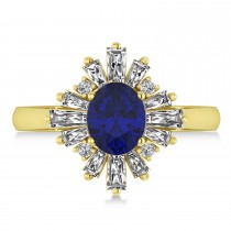 Blue Sapphire & Diamond Oval Cut Ballerina Engagement Ring 14k Yellow Gold (3.06 ctw)