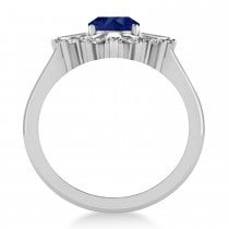 Blue Sapphire & Diamond Oval Cut Ballerina Engagement Ring Platinum (3.06 ctw)