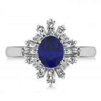 Blue Sapphire & Diamond Oval Cut Ballerina Engagement Ring Platinum (3.06 ctw)