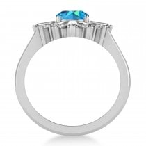 Blue Topaz & Diamond Oval Cut Ballerina Engagement Ring Palladium (3.06 ctw)
