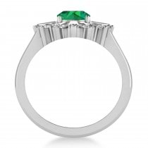 Emerald & Diamond Oval Cut Ballerina Engagement Ring 14k White Gold (2.26 ctw)