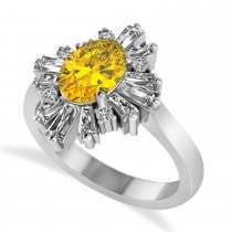 Yellow Sapphire & Diamond Oval Cut Ballerina Engagement Ring 18k White Gold (3.06 ctw)