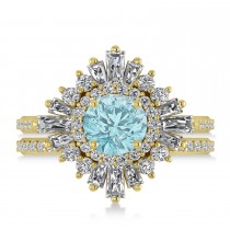 Aquamarine & Diamond Ballerina Engagement Ring 14k Yellow Gold (2.74 ctw)