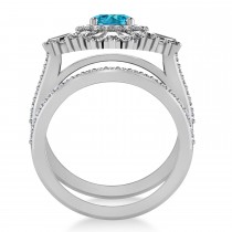Blue Diamond & Diamond Ballerina Engagement Ring 14k White Gold (2.74 ctw)