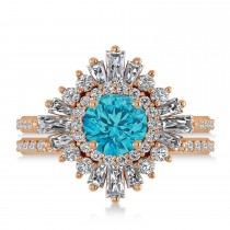 Blue Diamond & Diamond Ballerina Engagement Ring 18k Rose Gold (2.74 ctw)