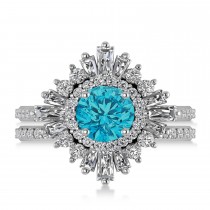 Blue Diamond & Diamond Ballerina Engagement Ring Platinum (2.74 ctw)